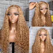 Wiggogo Honey Blonde Curly Human Hair Colored Wig Deep Wave 13X6 Hd Lace Front 100% Human Hair Wigs 13X4 Lace Frontal Wig