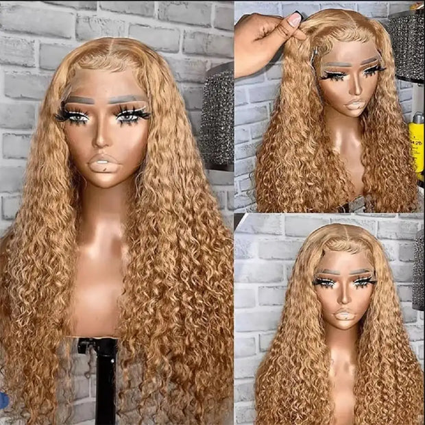 Wiggogo Honey Blonde Curly Human Hair Colored Wig Deep Wave 13X6 Hd Lace Front 100% Human Hair Wigs 13X4 Lace Frontal Wig