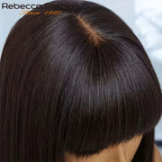 Straight Human Hair Wigs With Bangs Fringe Middle Part Bob Lace Wigs Realistic Scalp Brazilian Straight Bob Lace Wigs With Bangs