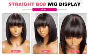Straight Human Hair Wigs With Bangs Fringe Middle Part Bob Lace Wigs Realistic Scalp Brazilian Straight Bob Lace Wigs With Bangs