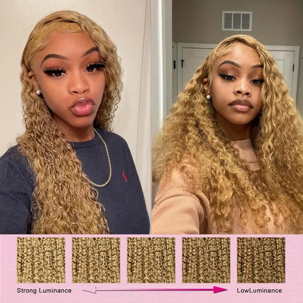Wiggogo Honey Blonde Curly Human Hair Colored Wig Deep Wave 13X6 Hd Lace Front 100% Human Hair Wigs 13X4 Lace Frontal Wig