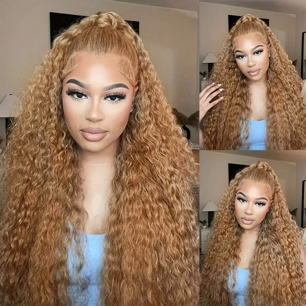 Wiggogo Honey Blonde Curly Human Hair Colored Wig Deep Wave 13X6 Hd Lace Front 100% Human Hair Wigs 13X4 Lace Frontal Wig