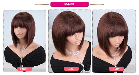Straight Human Hair Wigs With Bangs Fringe Middle Part Bob Lace Wigs Realistic Scalp Brazilian Straight Bob Lace Wigs With Bangs