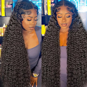 250 Density Invisible Strap 360 HD Full Lace Glueless Wig Deep Wave Frontal Wig Human Hair 30 Inch Water Wave Lace Front Wig