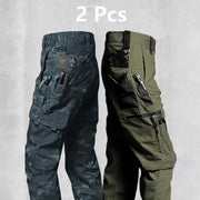 2Pcs  Men's Tactical Pants Outdoor Work Casual Cargo Trousers Waterproof Multi-pocket Wear-Resistant Outdoor Training Trousers