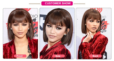 Straight Human Hair Wigs With Bangs Fringe Middle Part Bob Lace Wigs Realistic Scalp Brazilian Straight Bob Lace Wigs With Bangs