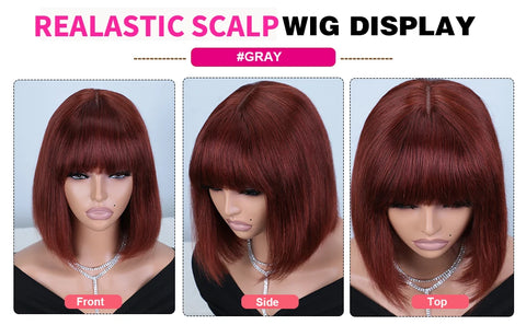 Straight Human Hair Wigs With Bangs Fringe Middle Part Bob Lace Wigs Realistic Scalp Brazilian Straight Bob Lace Wigs With Bangs