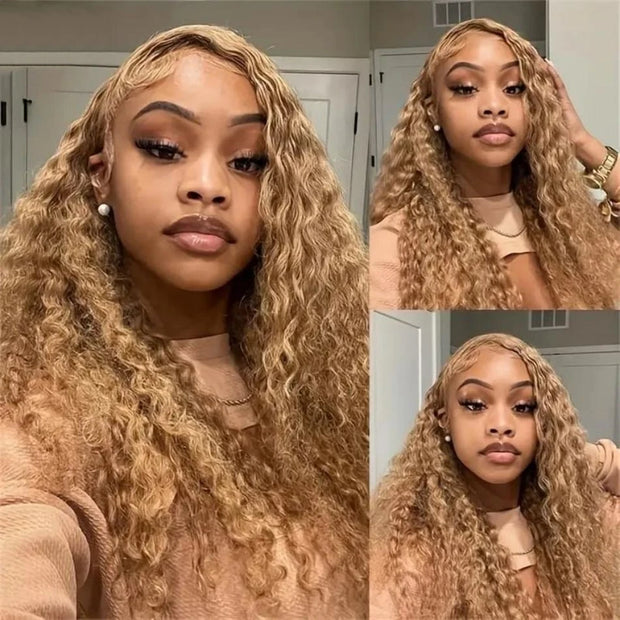 Wiggogo Honey Blonde Lace Front Curly Wigs 100% Human Hair 13X4 Deep Wave 13X6 Hd Lace Frontal Wigs For Women 30 32 Inch Colored