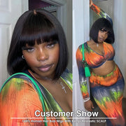 Straight Human Hair Wigs With Bangs Fringe Middle Part Bob Lace Wigs Realistic Scalp Brazilian Straight Bob Lace Wigs With Bangs