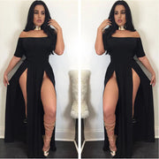Women Sexy Slash Neck Maxi Dress Solid Color High Slit Formal Party Dress Fashion Slim Summer Dress Vestido De Mulher