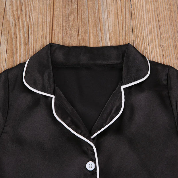 2020-09-09 Lioraitiin 1-7T Toddler Baby Black Satin Pajamas Infant Boy Short/Long Sleeve Pants Sleepwear Casual 2PCS Homewear