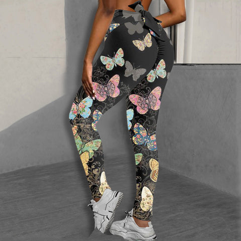 Bowknot Fitness Leggings Pants Women Printing High Waist Stretch Skinny Sexy Breathable Leggings Push Up Лосины Для Фитнеса