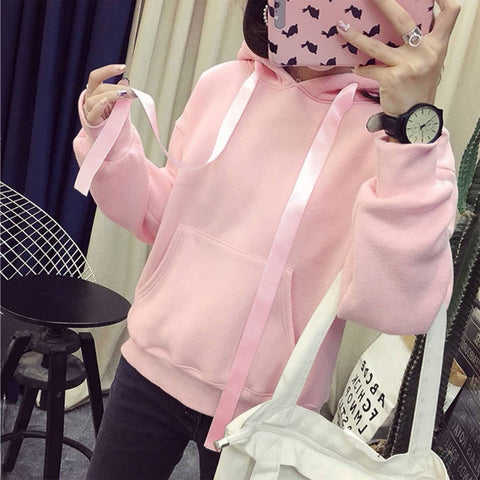 Kawaii Rabbit Ears Hoodie Winter Long Sleeve Blouse Loose Sweatshirt Design Cuff Printed Hooded Sweatshirt Soft Draw String Top
