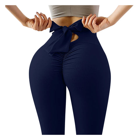 Elastic Running Leggings Pure Color Bowknot Bottoms Push Up Harajuku Fitness Ankle-length Pants Trouser Hollow Out Jeggings