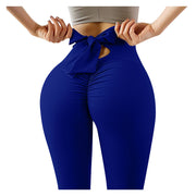 Elastic Running Leggings Pure Color Bowknot Bottoms Push Up Harajuku Fitness Ankle-length Pants Trouser Hollow Out Jeggings