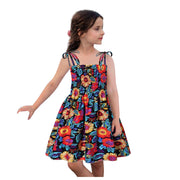 Toddler Kids Girls Dresses 1 to 6 Years Fashion Bohemian Sundress For Girls Summer Floral Print Straps Sleeveless Floral Dress