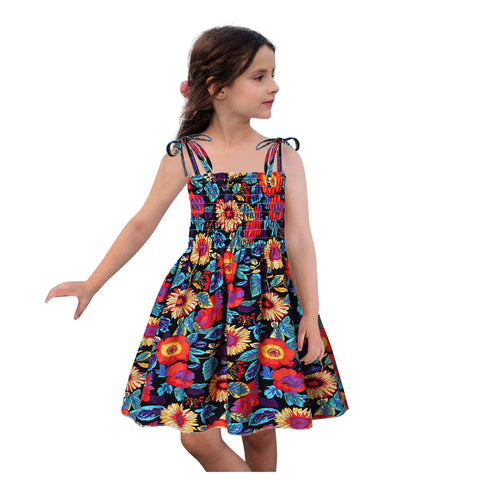 Toddler Kids Girls Dresses 1 to 6 Years Fashion Bohemian Sundress For Girls Summer Floral Print Straps Sleeveless Floral Dress