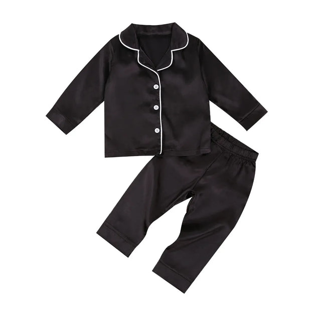 2020-09-09 Lioraitiin 1-7T Toddler Baby Black Satin Pajamas Infant Boy Short/Long Sleeve Pants Sleepwear Casual 2PCS Homewear