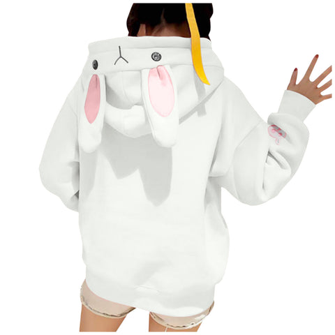 Kawaii Rabbit Ears Hoodie Winter Long Sleeve Blouse Loose Sweatshirt Design Cuff Printed Hooded Sweatshirt Soft Draw String Top