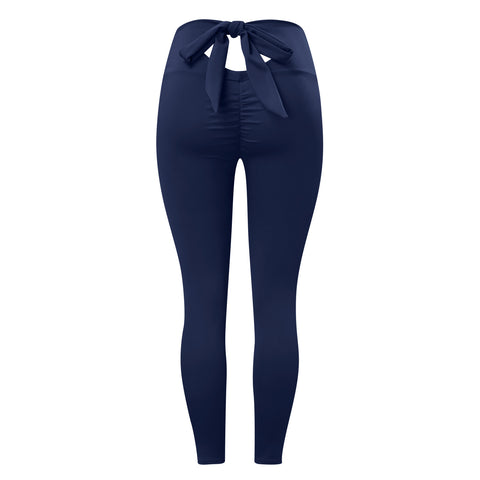 Elastic Running Leggings Pure Color Bowknot Bottoms Push Up Harajuku Fitness Ankle-length Pants Trouser Hollow Out Jeggings