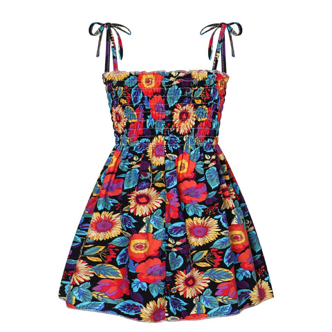 Toddler Kids Girls Dresses 1 to 6 Years Fashion Bohemian Sundress For Girls Summer Floral Print Straps Sleeveless Floral Dress