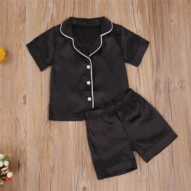 2020-09-09 Lioraitiin 1-7T Toddler Baby Black Satin Pajamas Infant Boy Short/Long Sleeve Pants Sleepwear Casual 2PCS Homewear