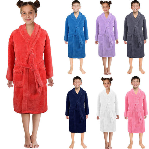 Toddler Kids Robes For Baby Boys Girls Solid Flannel Bathrobes Bath Towel Night-gown Pajamas Sleepwear Children's Clothes 3-12Y