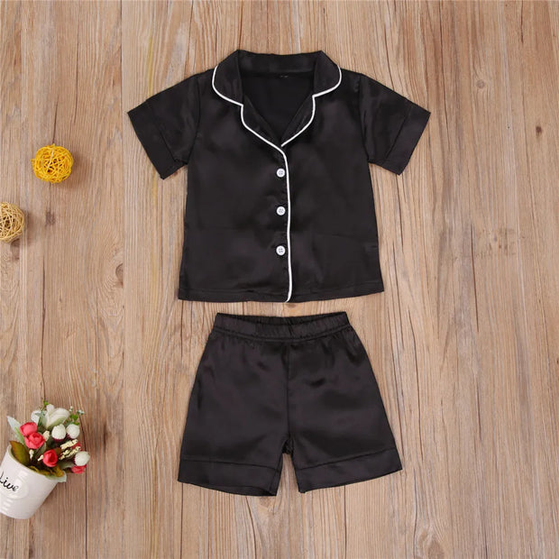 2020-09-09 Lioraitiin 1-7T Toddler Baby Black Satin Pajamas Infant Boy Short/Long Sleeve Pants Sleepwear Casual 2PCS Homewear