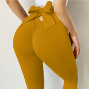 Elastic Running Leggings Pure Color Bowknot Bottoms Push Up Harajuku Fitness Ankle-length Pants Trouser Hollow Out Jeggings