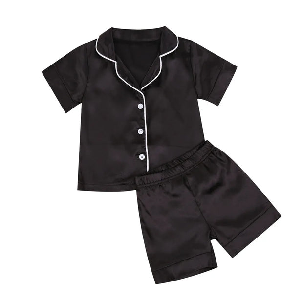 2020-09-09 Lioraitiin 1-7T Toddler Baby Black Satin Pajamas Infant Boy Short/Long Sleeve Pants Sleepwear Casual 2PCS Homewear