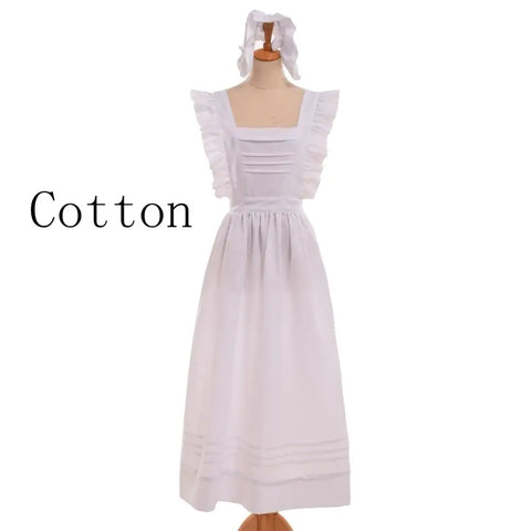 Maid Costumes Cosplay Women Victorian Edwardian Style British Servant Cotton Housekeeper Apron with Headpiece