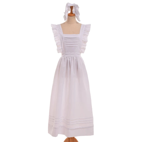Maid Costumes Cosplay Women Victorian Edwardian Style British Servant Cotton Housekeeper Apron with Headpiece