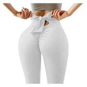 Elastic Running Leggings Pure Color Bowknot Bottoms Push Up Harajuku Fitness Ankle-length Pants Trouser Hollow Out Jeggings