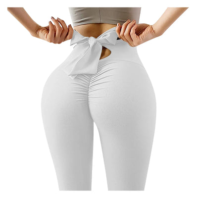 Elastic Running Leggings Pure Color Bowknot Bottoms Push Up Harajuku Fitness Ankle-length Pants Trouser Hollow Out Jeggings