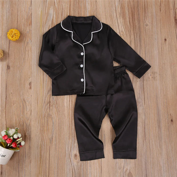 2020-09-09 Lioraitiin 1-7T Toddler Baby Black Satin Pajamas Infant Boy Short/Long Sleeve Pants Sleepwear Casual 2PCS Homewear