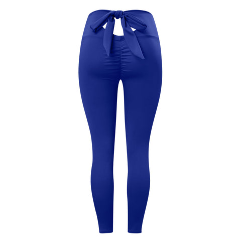 Elastic Running Leggings Pure Color Bowknot Bottoms Push Up Harajuku Fitness Ankle-length Pants Trouser Hollow Out Jeggings