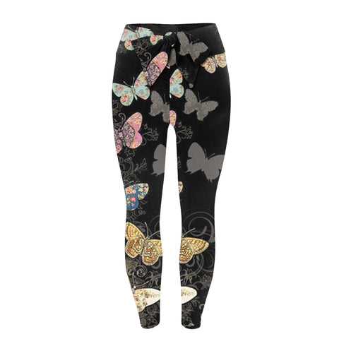 Bowknot Fitness Leggings Pants Women Printing High Waist Stretch Skinny Sexy Breathable Leggings Push Up Лосины Для Фитнеса