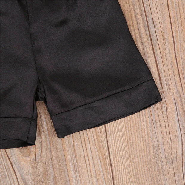 2020-09-09 Lioraitiin 1-7T Toddler Baby Black Satin Pajamas Infant Boy Short/Long Sleeve Pants Sleepwear Casual 2PCS Homewear