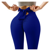 Elastic Running Leggings Pure Color Bowknot Bottoms Push Up Harajuku Fitness Ankle-length Pants Trouser Hollow Out Jeggings