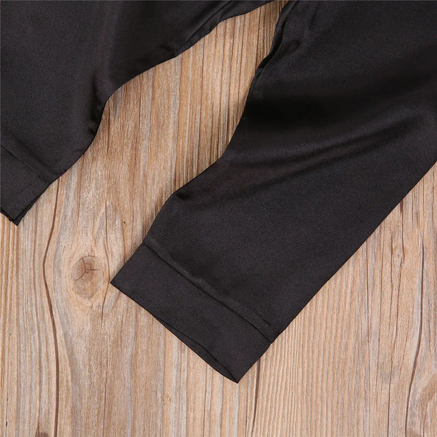 2020-09-09 Lioraitiin 1-7T Toddler Baby Black Satin Pajamas Infant Boy Short/Long Sleeve Pants Sleepwear Casual 2PCS Homewear