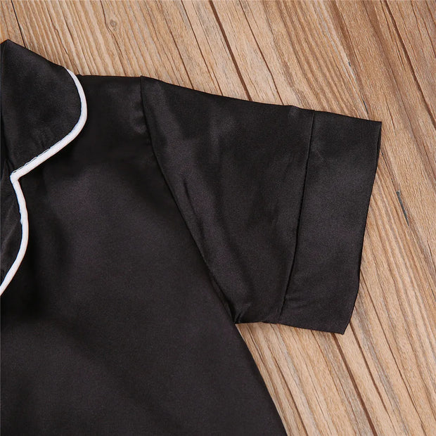 2020-09-09 Lioraitiin 1-7T Toddler Baby Black Satin Pajamas Infant Boy Short/Long Sleeve Pants Sleepwear Casual 2PCS Homewear