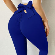 Elastic Running Leggings Pure Color Bowknot Bottoms Push Up Harajuku Fitness Ankle-length Pants Trouser Hollow Out Jeggings