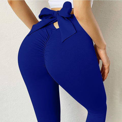 Elastic Running Leggings Pure Color Bowknot Bottoms Push Up Harajuku Fitness Ankle-length Pants Trouser Hollow Out Jeggings