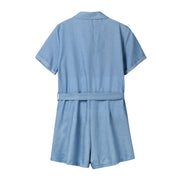 Trousers Women Denim Jeans Women Jumpsuits Solid Lapel Short-Sleeved Jumpsuit Loose Bottoms Casual Short Pants женская одежда