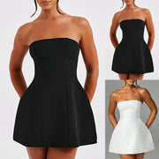 Prom Dress Strapless Off Shoulder Tube Wrapped Chest Sexy Women Mini Dresses High Waist Black White Backless Evening Party Dress