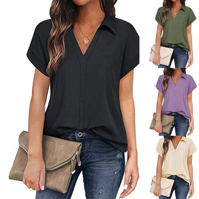 Shirts & Blouses Women'S Short Sleeve With V Neck Tunic Elegant Women'S Blouses Casual Blouse Blusas Elegantes Para Mujer 2024