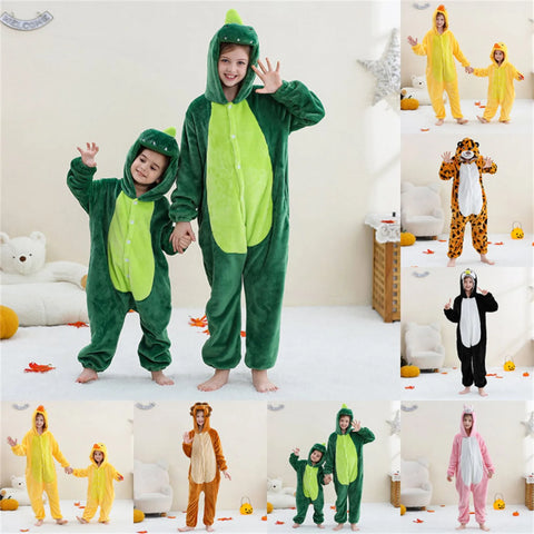 Dinosaur Flannel Pajamas Child Sleepwear Jumpsuit Onesies Animal Cartoon Clothes Winter Halloween Cosplay Costume For Boys Girls