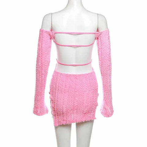 Women Off Shoulder Long Sleeve Open Back Bodycon Midi Mini Dress 2025 Winter Sexy Club Evening Party Dresses Vestidos