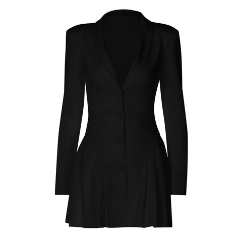 Women's Suit Dress Ladies Solid Color Sexy Button Deep V suit Collar Cardigan Mature Woman Style Short Ruffle Edge Dress