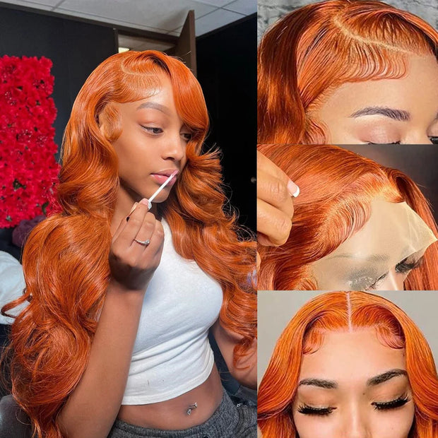 Wiggogo Body Wave Orange Ginger Lace Front Wig 100% Human Hair 30 36 Inch 13X6 Hd Lace Frontal Wigs 13X4 Brazilian Colored Wigs